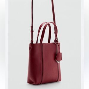 MANGO GRACIA Mini Deep Red Faux Leather Tote Crossbody Bag Purse